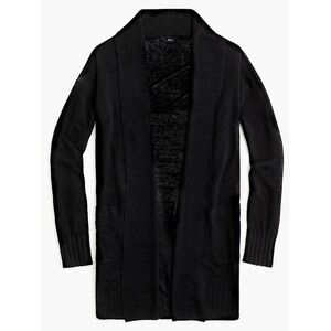 J. Crew Women's Cardigan Black Linen Blend‎ Open Front Pockets Sheer Size Small